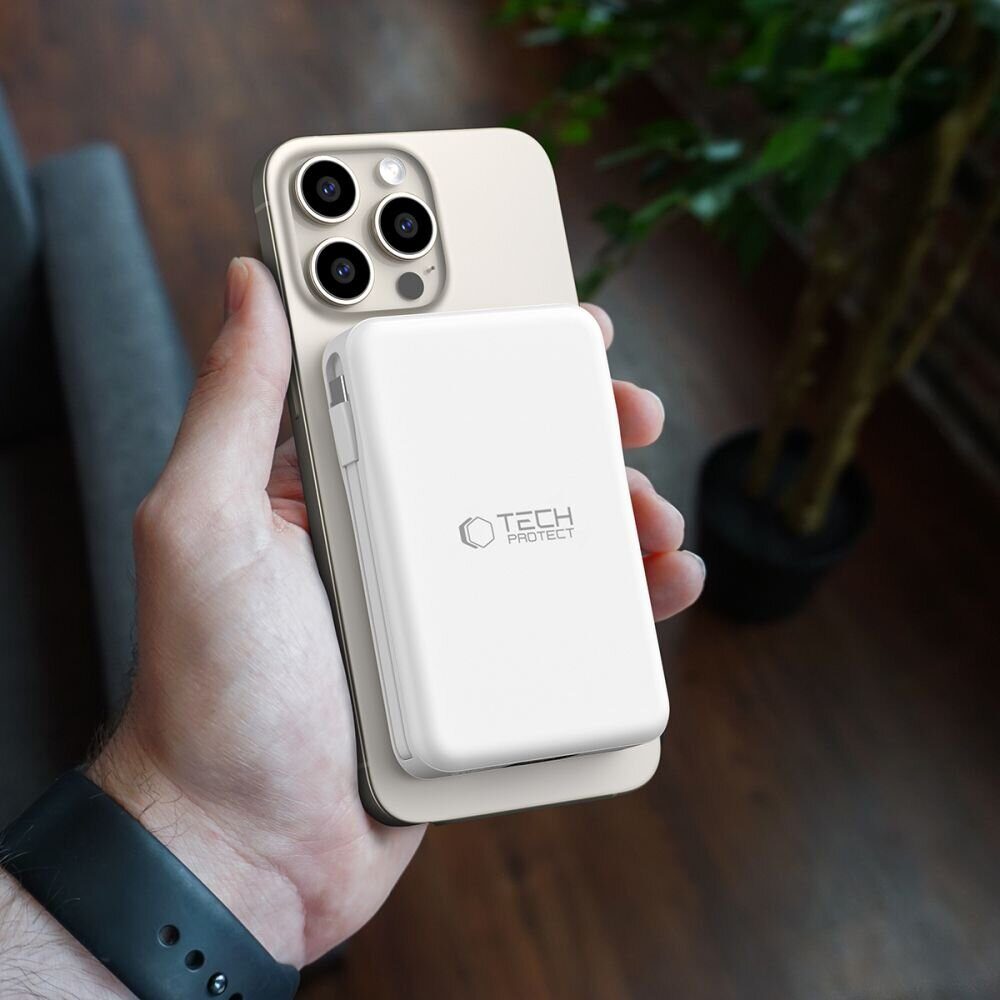 Tech-Protect LifeMag PB31 Power Bank with MagSafe 10000mAh 15W USB-C / USB-A / Built-in USB-C / Lightning Cables - White - imagine 8
