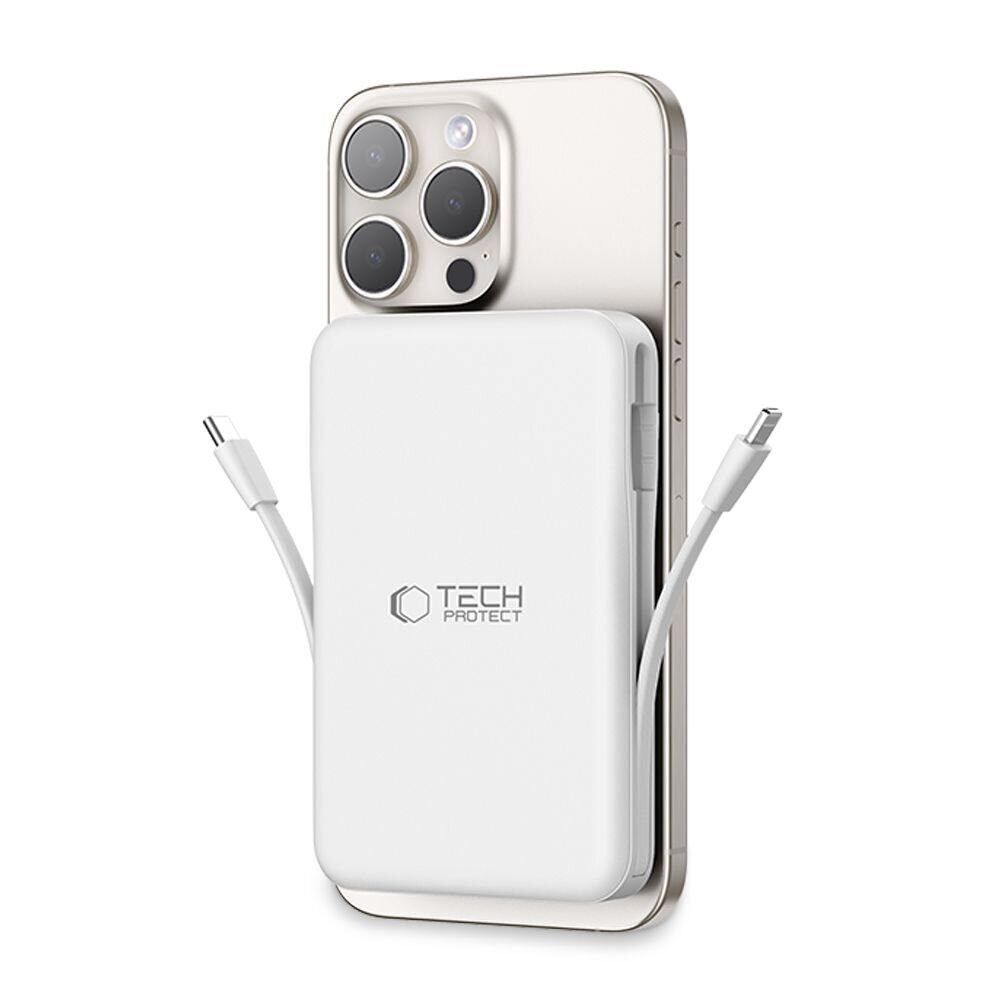 Tech-Protect LifeMag PB31 Power Bank with MagSafe 10000mAh 15W USB-C / USB-A / Built-in USB-C / Lightning Cables - White - imagine 9
