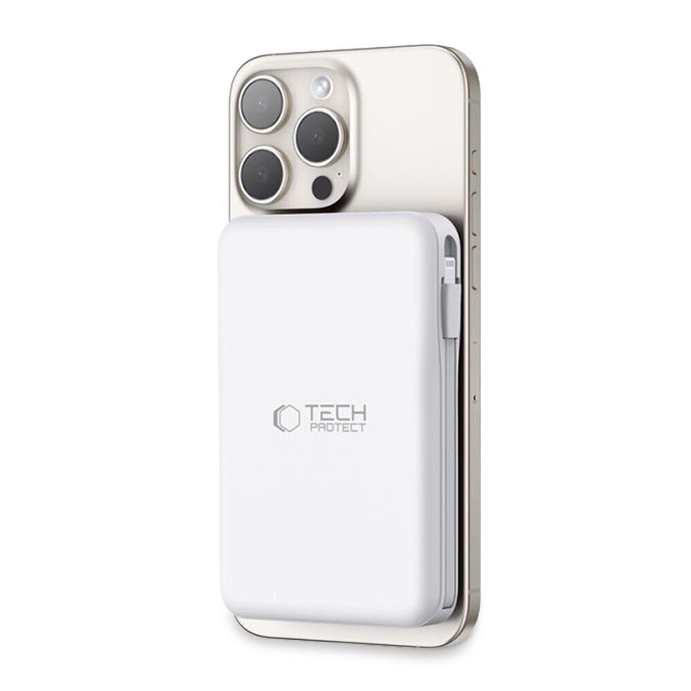 Tech-Protect LifeMag PB31 Power Bank with MagSafe 10000mAh 15W USB-C / USB-A / Built-in USB-C / Lightning Cables - White - imagine 10