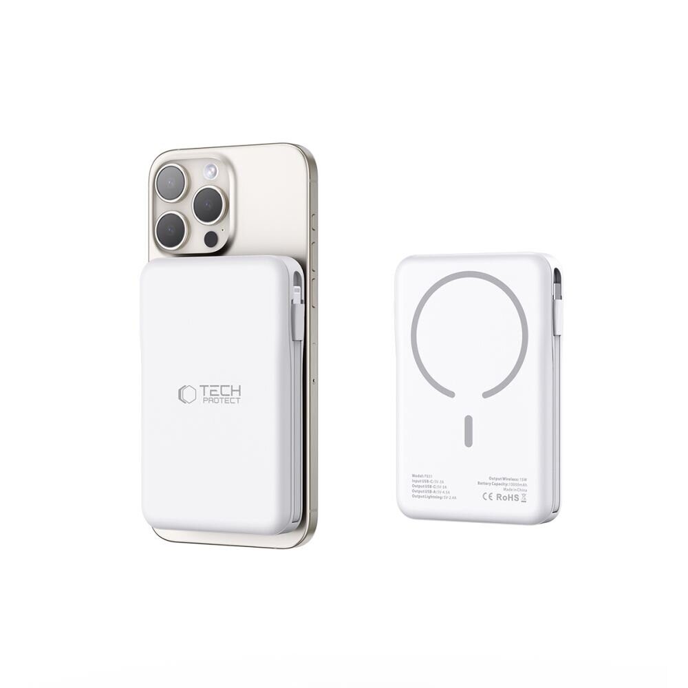 Tech-Protect LifeMag PB31 Power Bank with MagSafe 10000mAh 15W USB-C / USB-A / Built-in USB-C / Lightning Cables - White - imagine 5