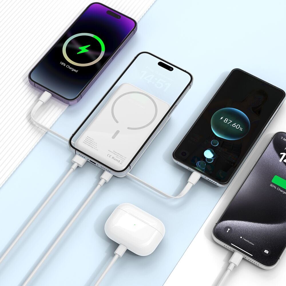 Tech-Protect LifeMag PB31 Power Bank with MagSafe 10000mAh 15W USB-C / USB-A / Built-in USB-C / Lightning Cables - White - imagine 6