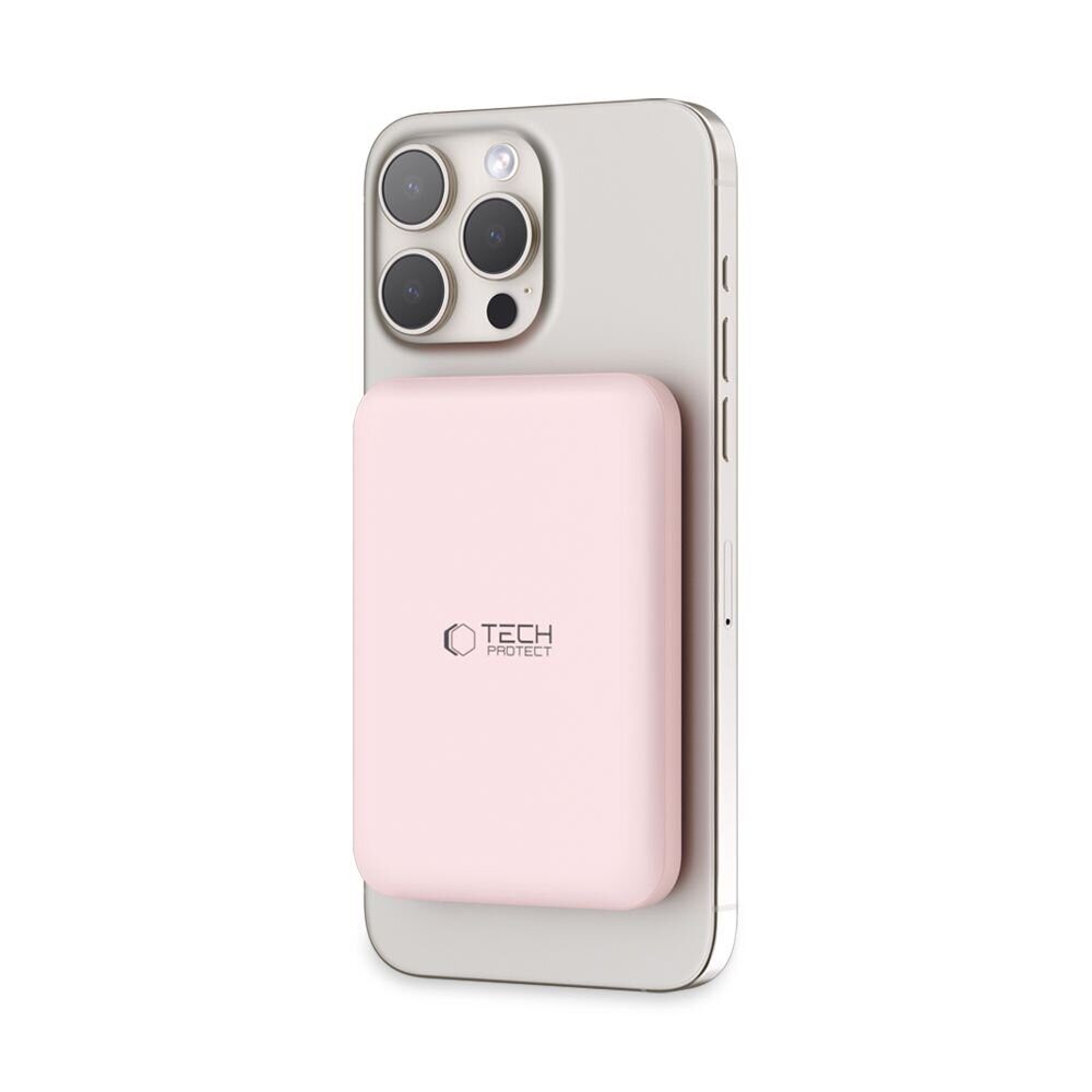 Tech-Protect LifeMag PB10 Powerbank with MagSafe 5000mAh 15W USB-C port - pink + USB-C cable - imagine 2
