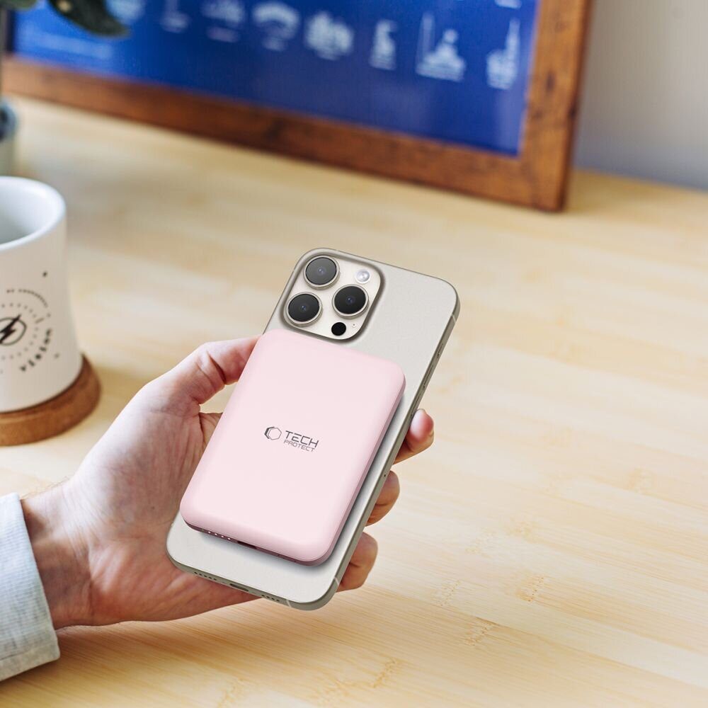 Tech-Protect LifeMag PB10 Powerbank with MagSafe 5000mAh 15W USB-C port - pink + USB-C cable - imagine 8