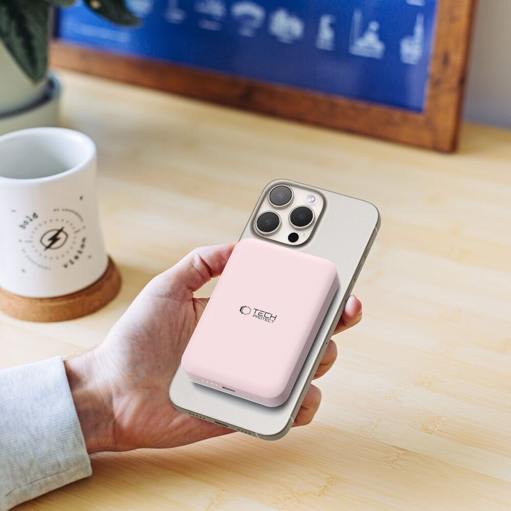 Tech-Protect LifeMag PB11 Powerbank with MagSafe 10000mAh 15W USB-C port - pink + USB-C cable - imagine 8