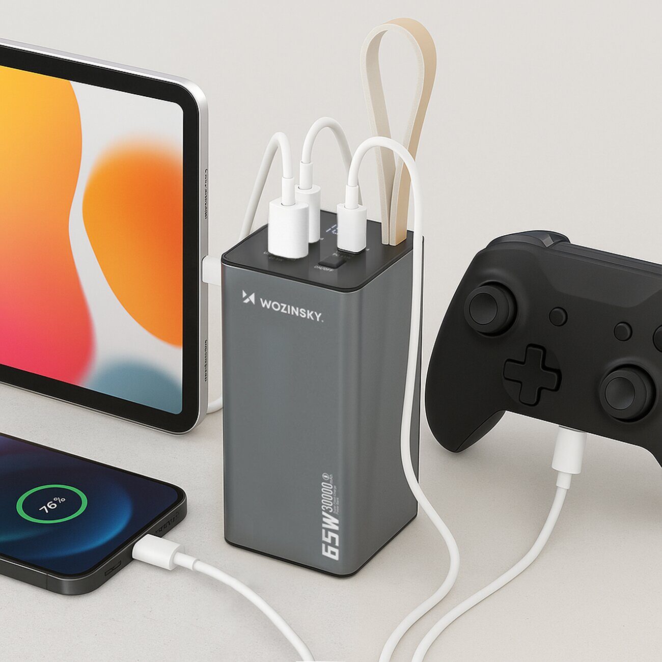 Powerbank Wozinsky K65+ 65W 30000mAh 2x USB-C, 1x USB-A 65W - gray - imagine 6