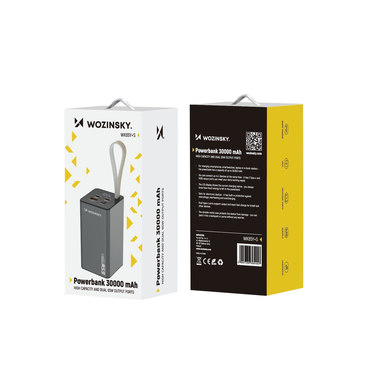 Powerbank Wozinsky K65+ 65W 30000mAh 2x USB-C, 1x USB-A 65W - gray - imagine 8