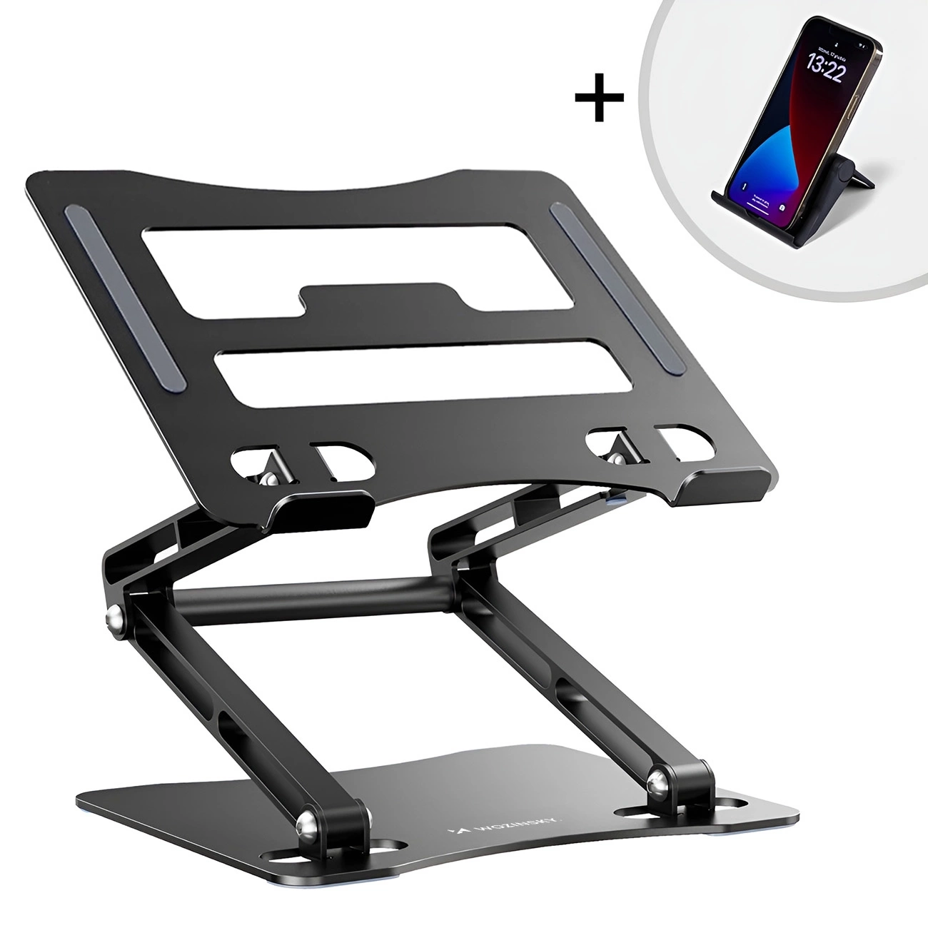 Wozinsky WRS-CPY75DSB Aluminum Laptop and Tablet Stand + Free Smartphone Stand - Black - imagine 3