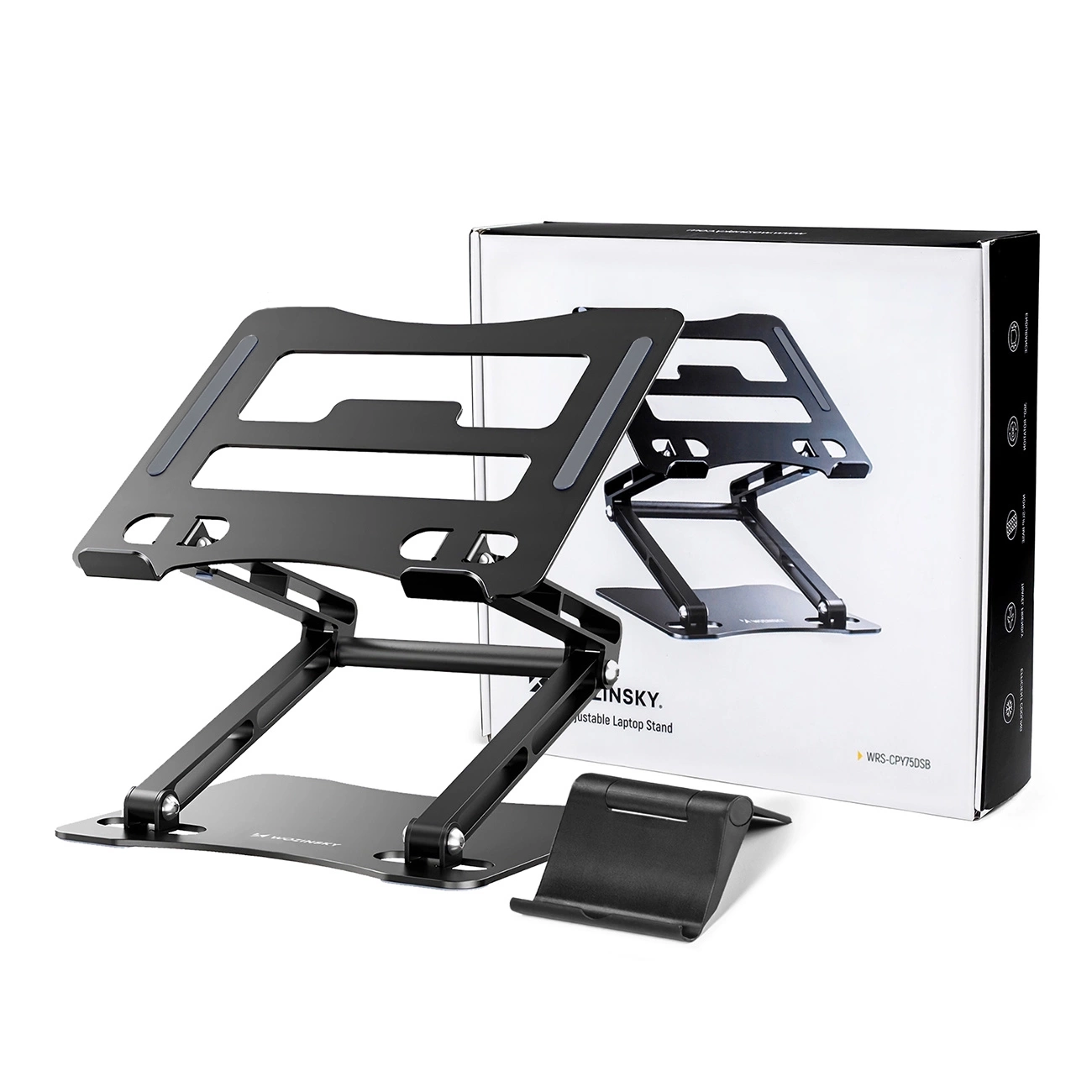 Wozinsky WRS-CPY75DSB Aluminum Laptop and Tablet Stand + Free Smartphone Stand - Black - imagine 5