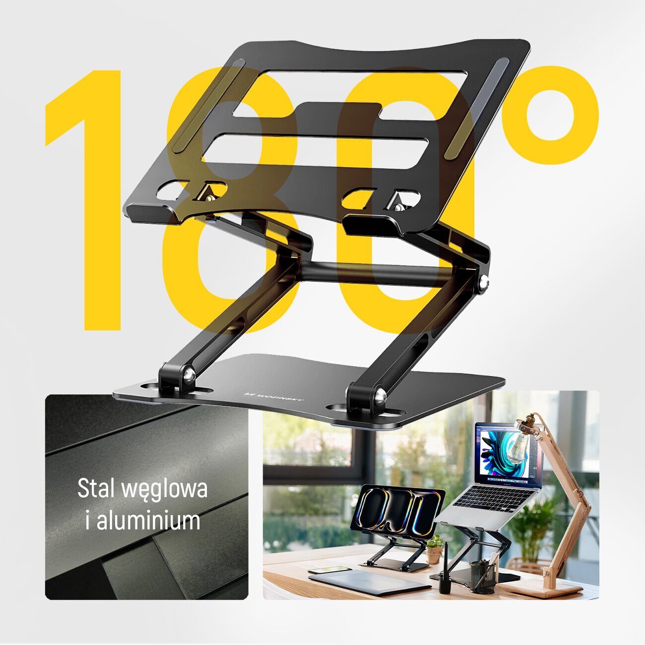 Wozinsky WRS-CPY75DSB Aluminum Laptop and Tablet Stand + Free Smartphone Stand - Black - imagine 2
