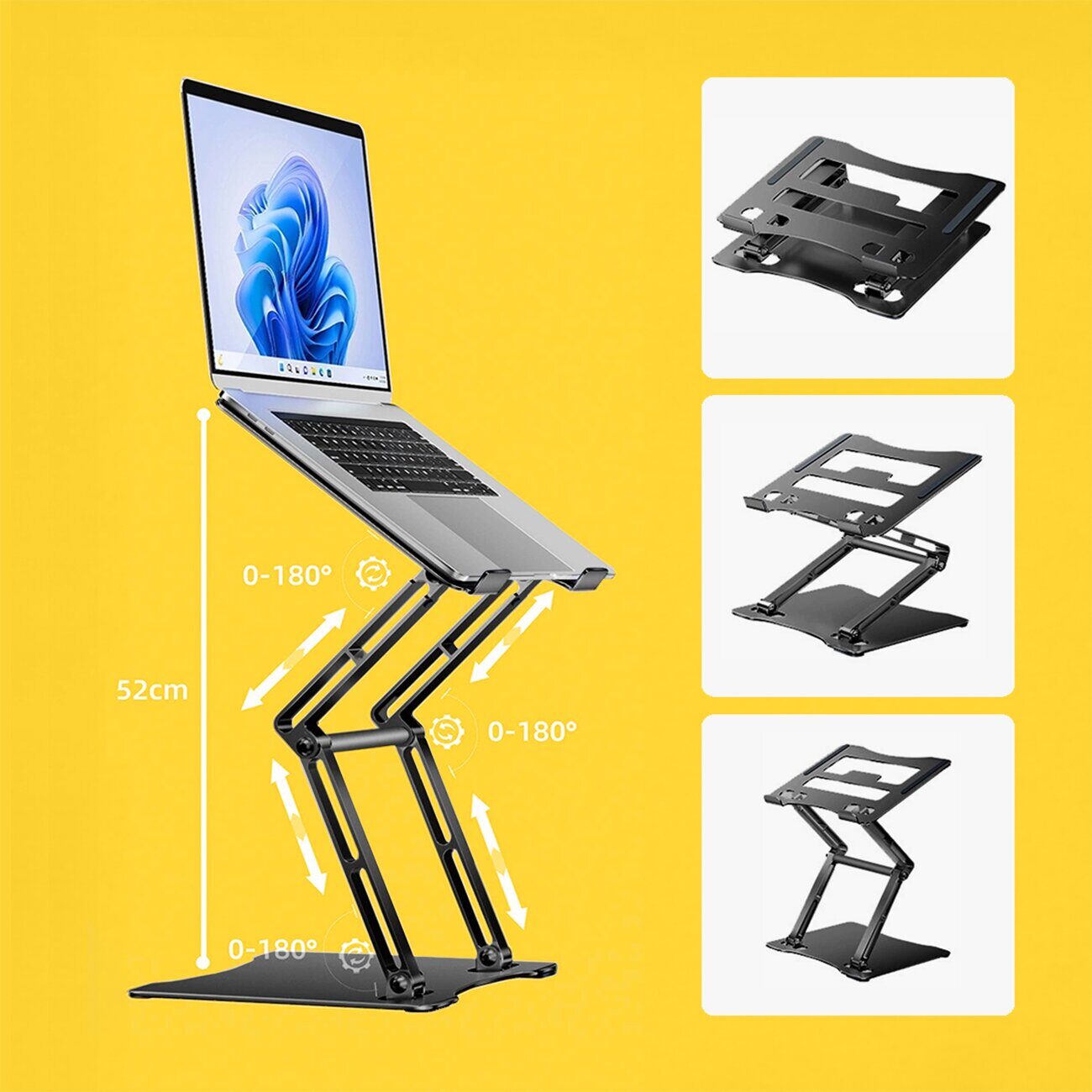 Wozinsky WRS-CPY75DSB Aluminum Laptop and Tablet Stand + Free Smartphone Stand - Black - imagine 10