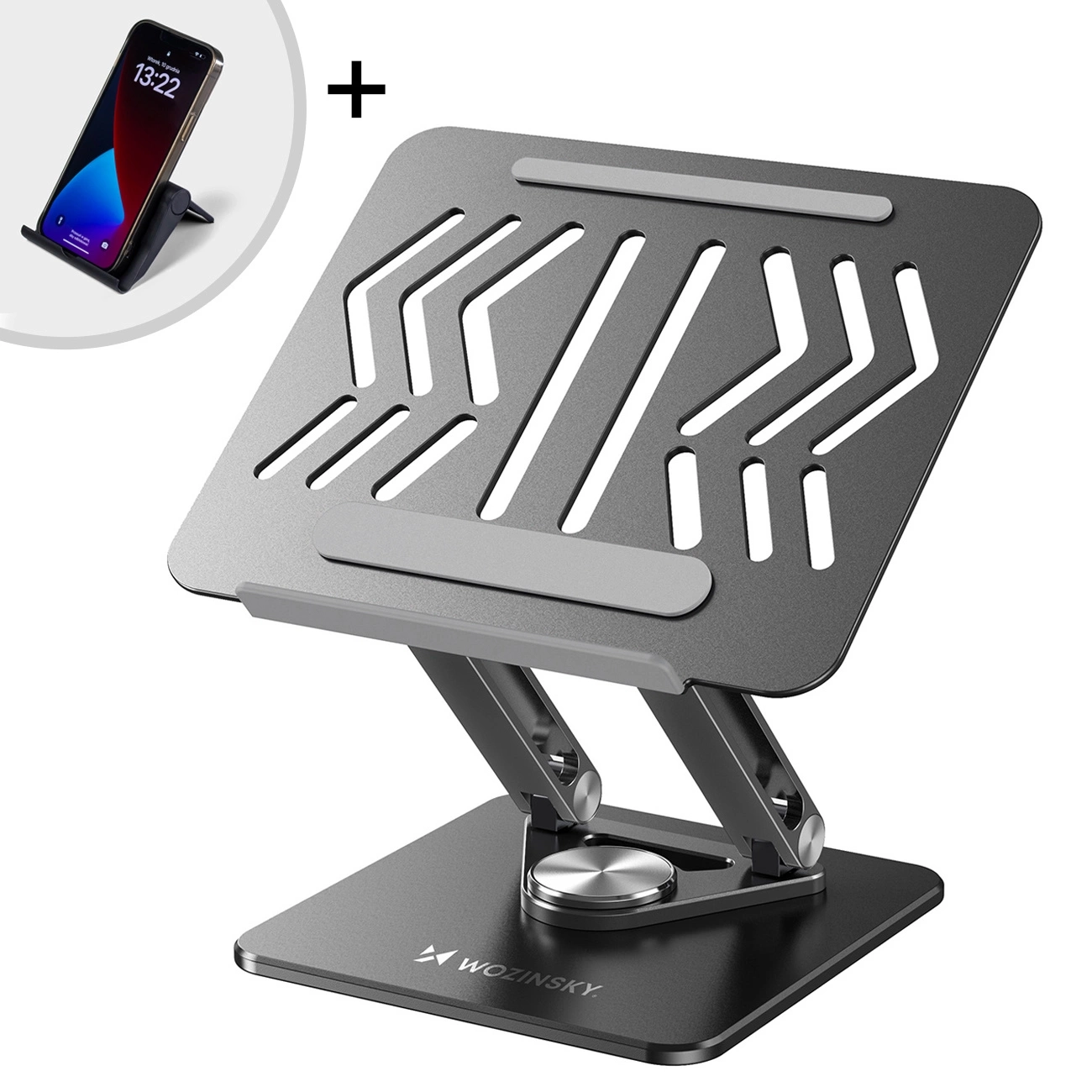 Wozinsky WRS-CPY84SB 360 Aluminum Laptop and Tablet Stand + Free Smartphone Stand - Black - imagine 4