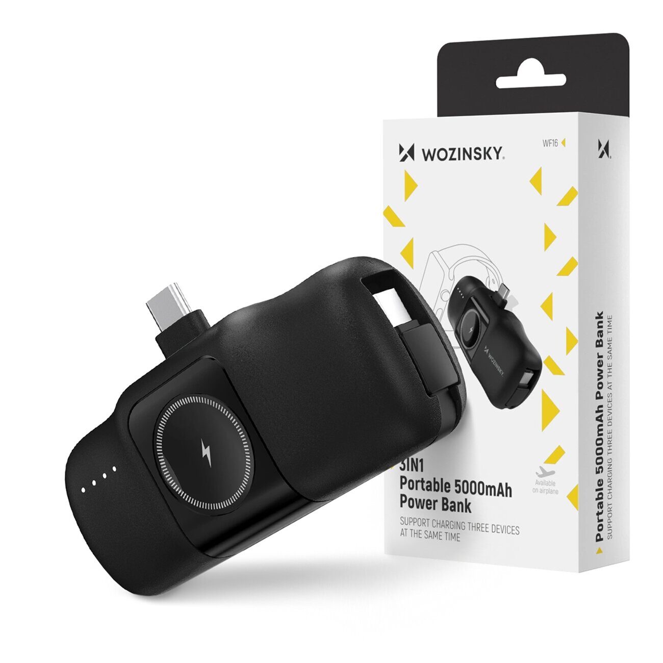 Wozinsky WF16-YCS 5000mAh 15W USB-C Mini Power Bank with Built-in USB-C Cable and Apple Watch Charger - Black - imagine 9