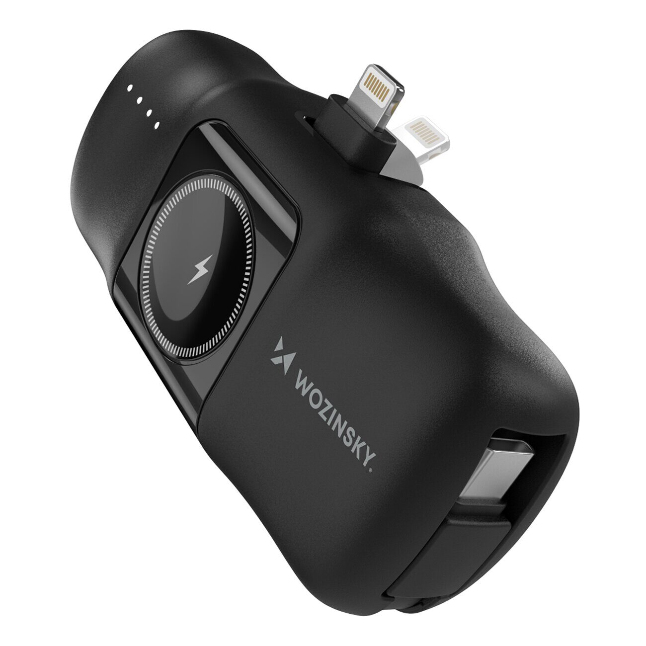 Wozinsky WF16-YLS 5000mAh 15W Lightning Mini Power Bank with Built-in USB-C Cable and Apple Watch Charger - Black - imagine 2
