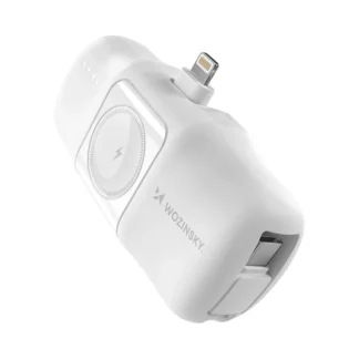 Wozinsky WF16-YLS 5000mAh 15W Lightning Mini Power Bank with Built-in USB-C Cable and Apple Watch Charger - White