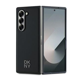 DKNY MagSafe Plain Leather Metal Stack Logo Case for Samsung Galaxy Z Fold 6 - Black