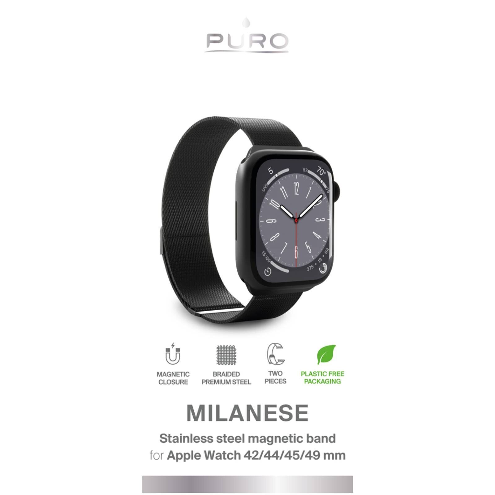 Puro 'MILANESE' Watch band for Apple Watch 42-44-45-49m, black - imagine 2