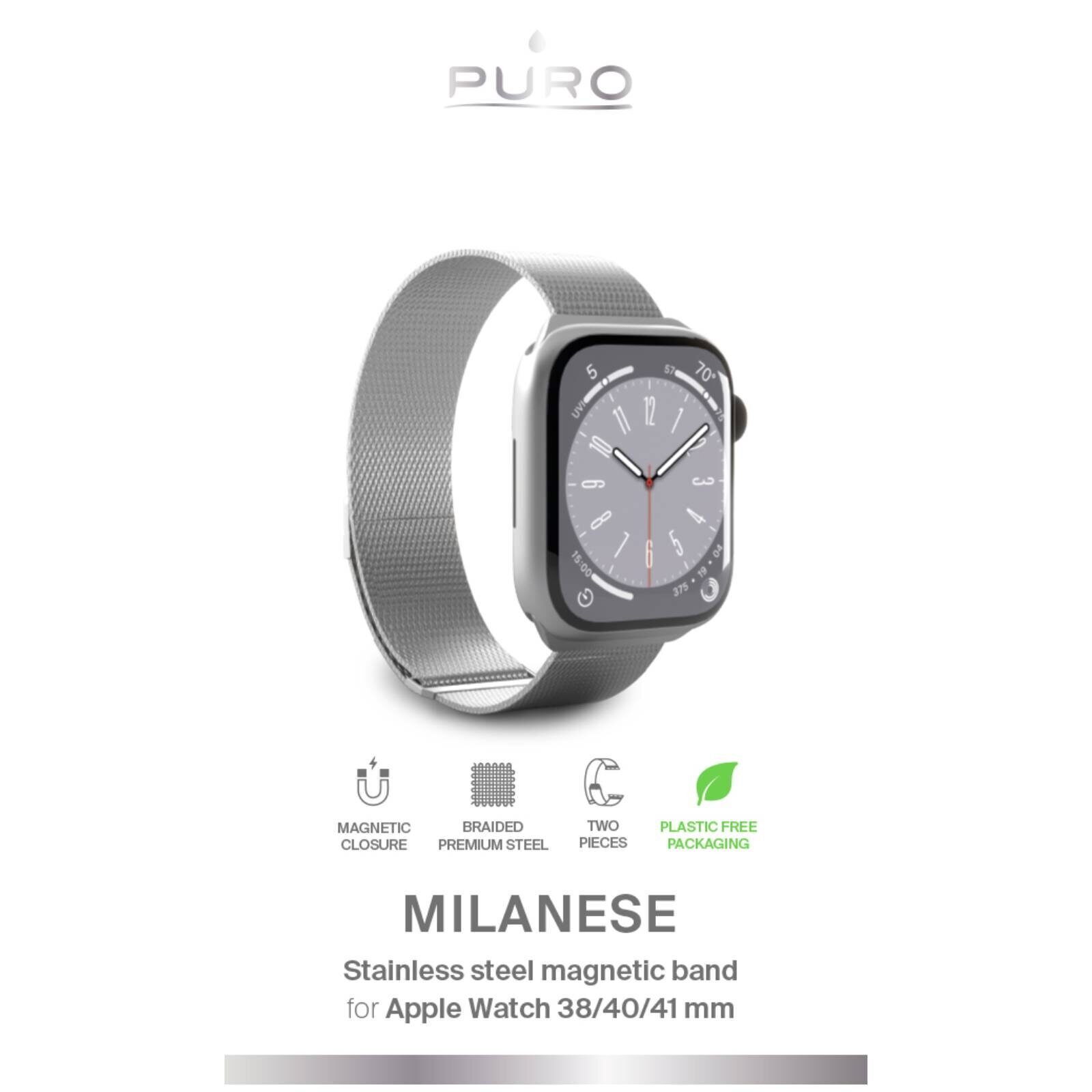 Puro Milanese Stainless Steel Apple Watch Band 38/40/41mm - Silver - imagine 2