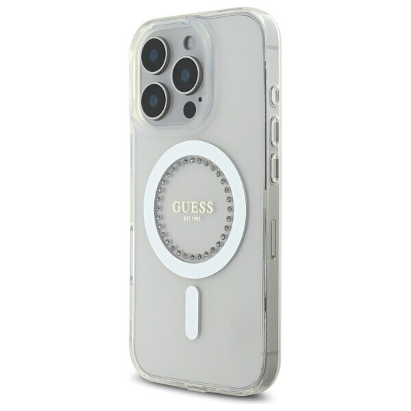 Guess IML Rhinestones MagSafe Case for iPhone 16 Pro - White - imagine 2