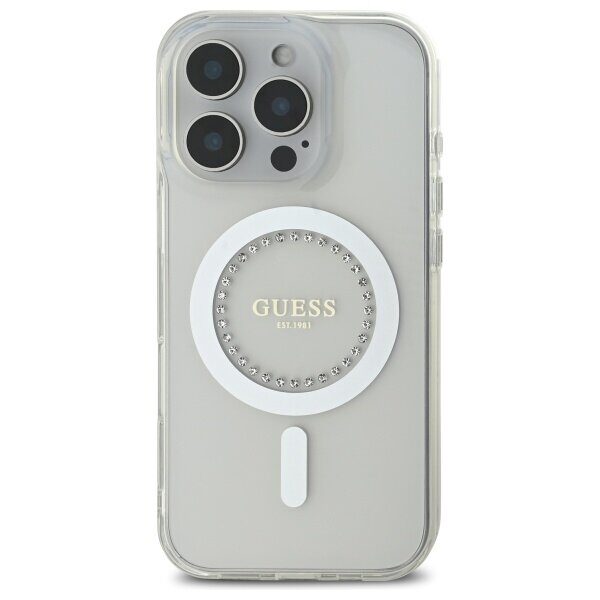 Guess IML Rhinestones MagSafe Case for iPhone 16 Pro Max - White - imagine 3