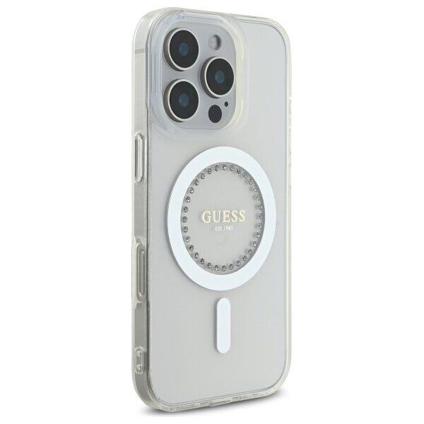Guess IML Rhinestones MagSafe Case for iPhone 16 Pro Max - White - imagine 4