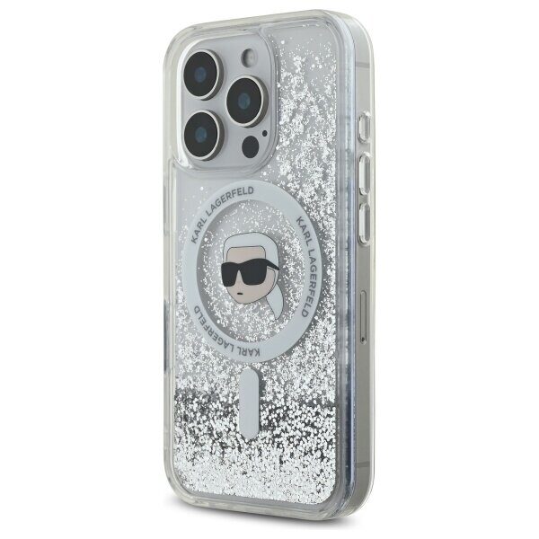 Karl Lagerfeld case for iPhone 16 Pro 6,3" KLHMP16LLGKISGH transparent Hard Liquid Glitter Karl Head MagSafe - imagine 2