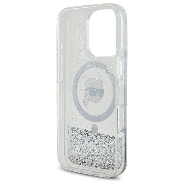 Karl Lagerfeld case for iPhone 16 Pro 6,3" KLHMP16LLGKISGH transparent Hard Liquid Glitter Karl Head MagSafe - imagine 7