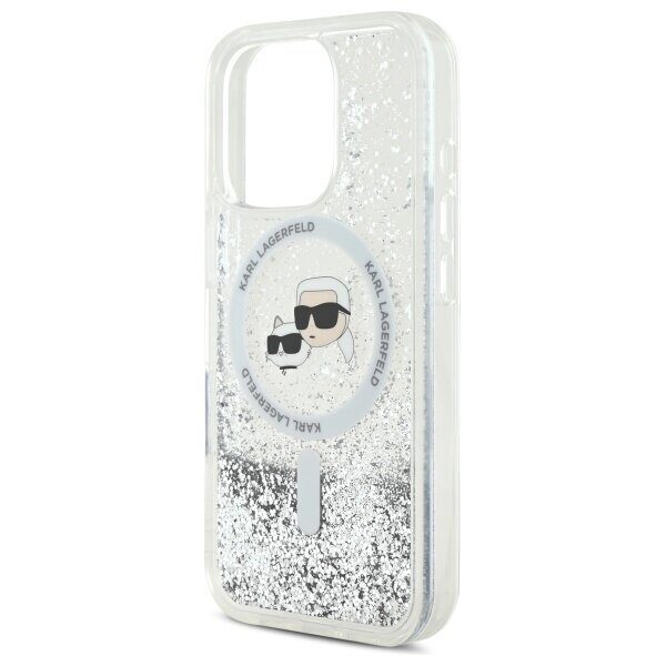 Karl Lagerfeld case for iPhone 16 Pro Max 6,9" KLHMP16XLGKCSGH transparent Hard Liquid Glitter Karl&Choupette Head MagSafe - imagine 6