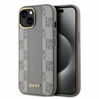 DKNY Leather Checkered Mono Pattern MagSafe iPhone 14 Case - Beige