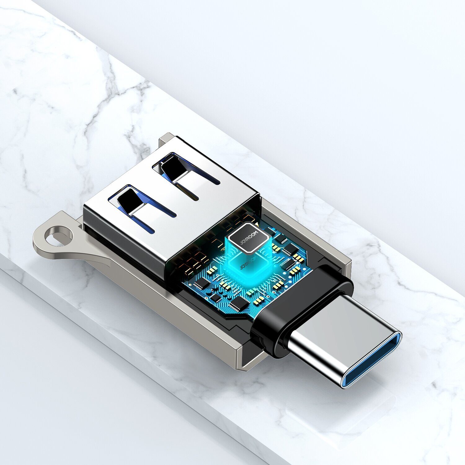 Joyroom S-H151 USB-C (male) / USB-A (female) Adapter with Lanyard Eyelet - Silver - imagine 3