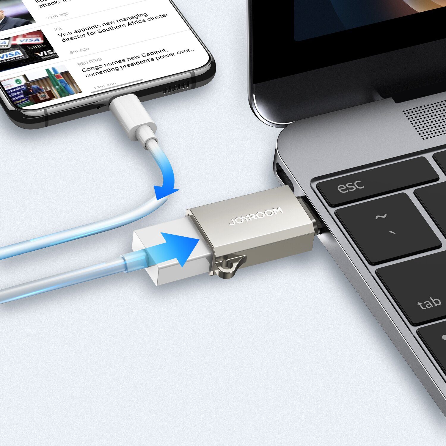 Joyroom S-H151 USB-C (male) / USB-A (female) Adapter with Lanyard Eyelet - Silver - imagine 4