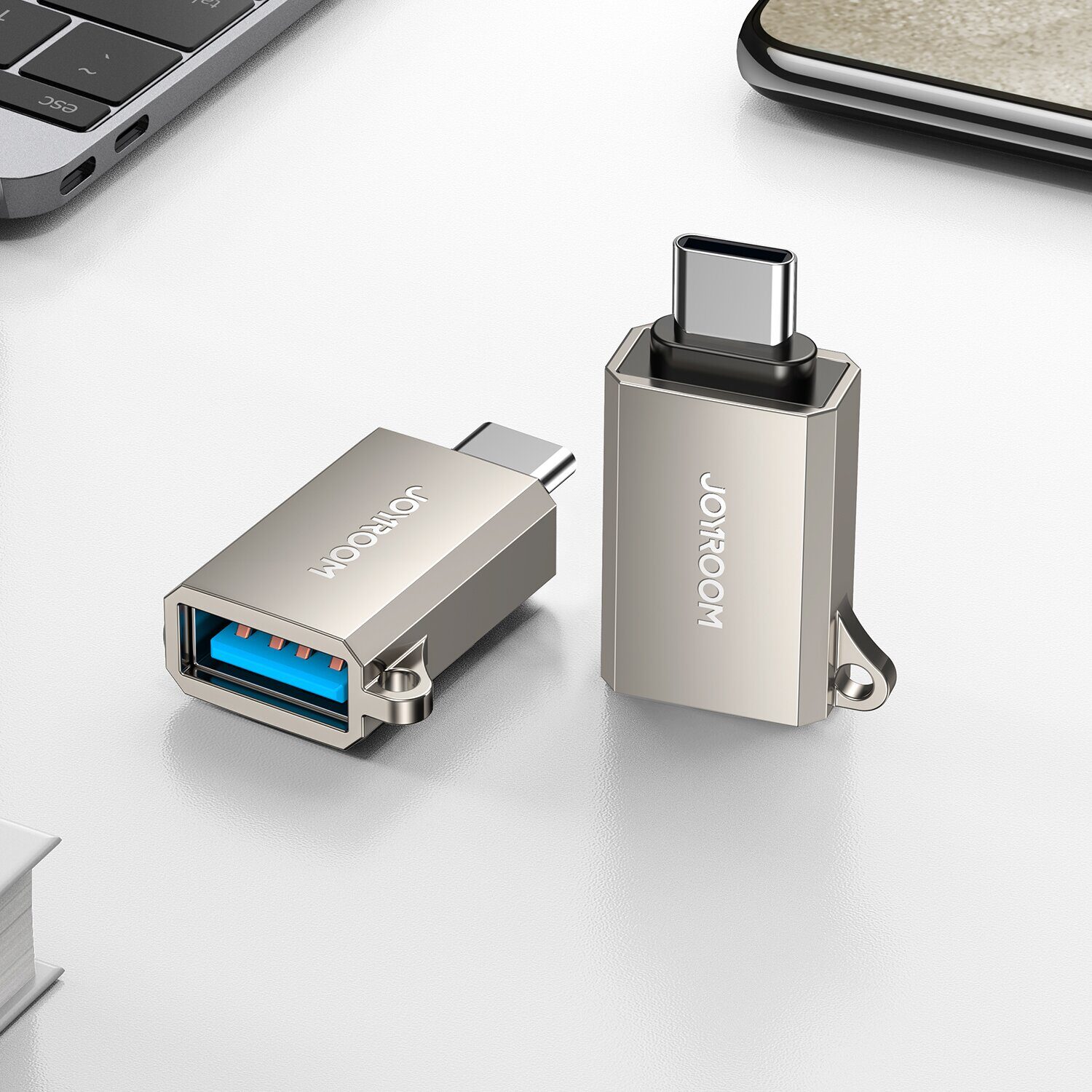 Joyroom S-H151 USB-C (male) / USB-A (female) Adapter with Lanyard Eyelet - Silver - imagine 7
