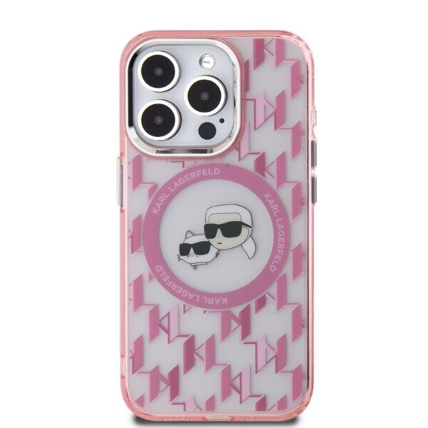 Karl Lagerfeld IML Monogram Karl & Choupette Head MagSafe iPhone 15 Pro Case - Pink - imagine 2