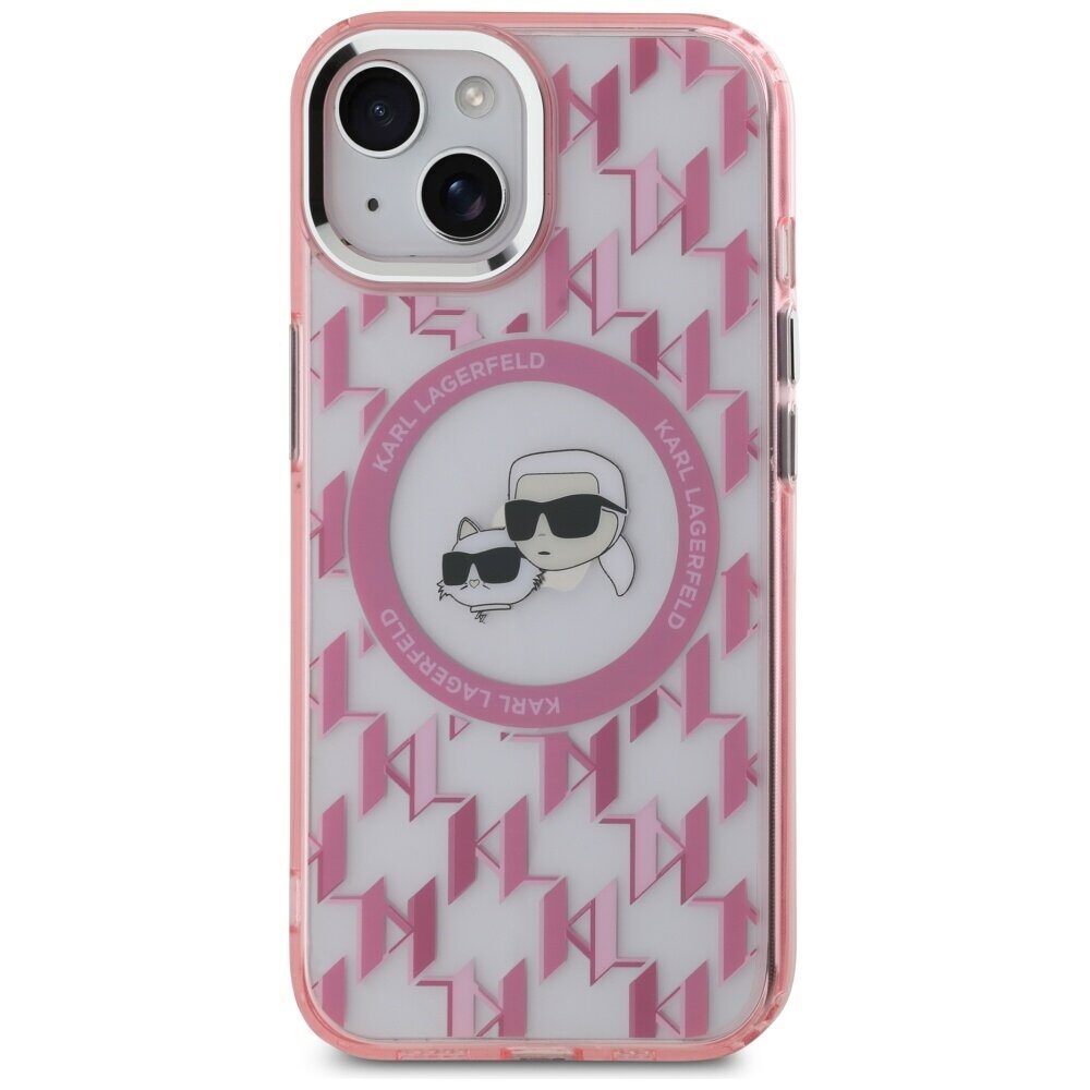 Karl Lagerfeld IML Monogram Karl & Choupette Head MagSafe iPhone 15 Case - Pink - imagine 3
