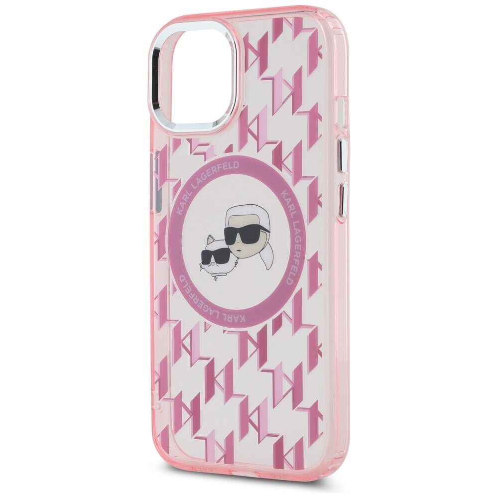 Karl Lagerfeld IML Monogram Karl & Choupette Head MagSafe iPhone 15 Case - Pink - imagine 6