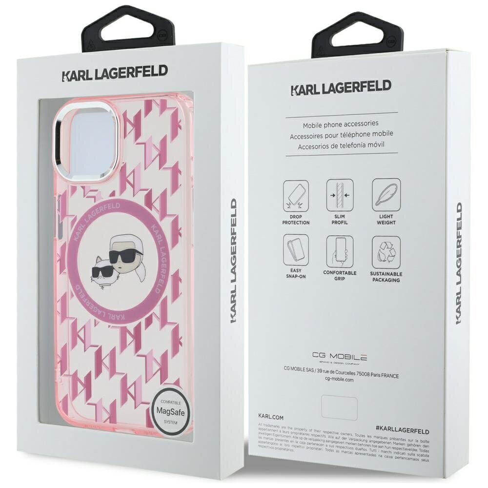 Karl Lagerfeld IML Monogram Karl & Choupette Head MagSafe iPhone 15 Case - Pink - imagine 8