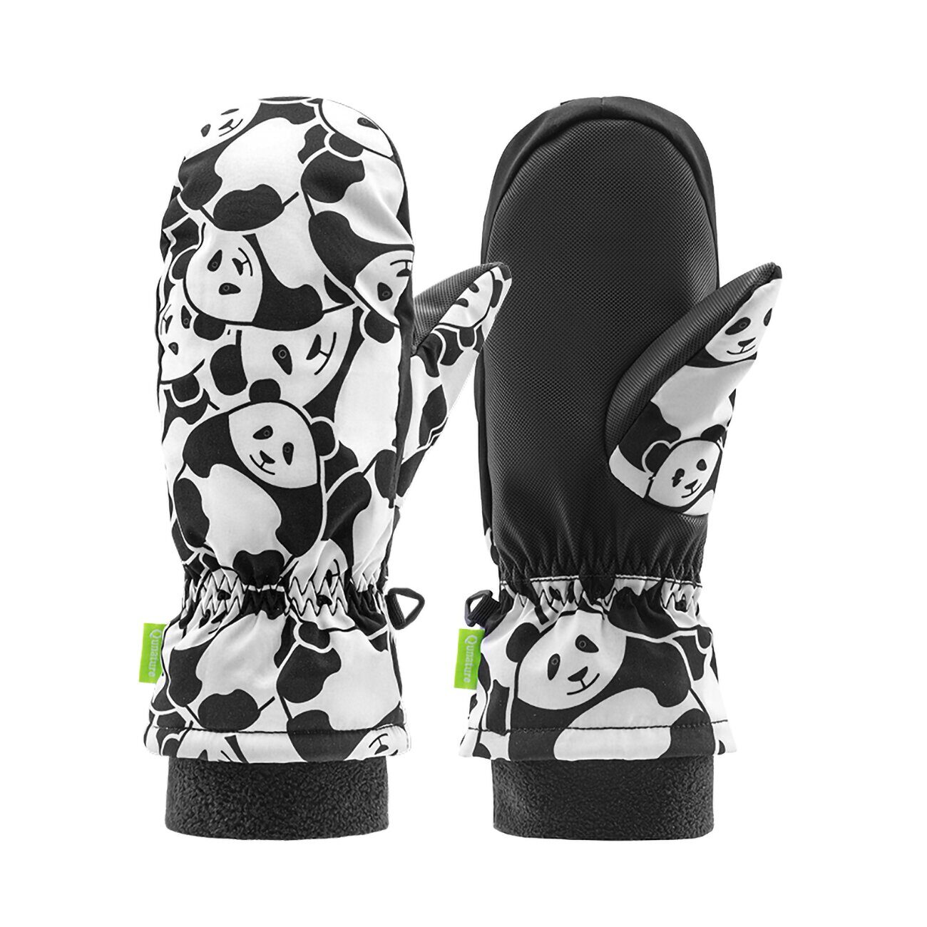 Qunature Panda Heat Transfer Ski Gloves Kids Size S - Black/White - imagine 2