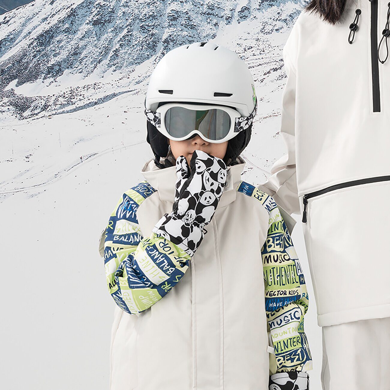 Qunature Panda Heat Transfer Ski Gloves Kids Size S - Black/White - imagine 5