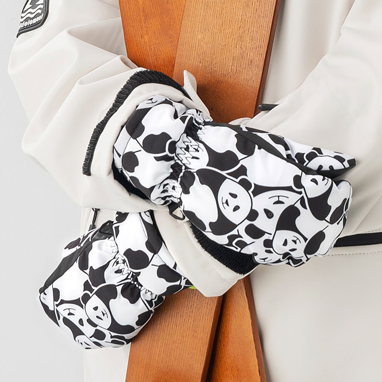 Qunature Panda Heat Transfer Ski Gloves Kids Size S - Black/White - imagine 6