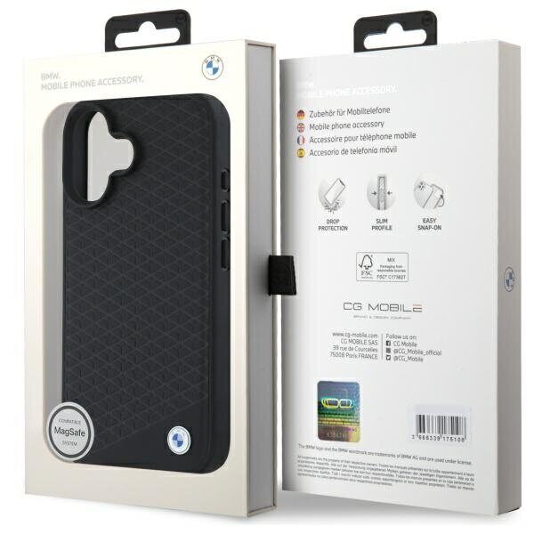 BMW Sign Leather Diamond Metal Logo MagSafe iPhone 16 Case - Black - imagine 8