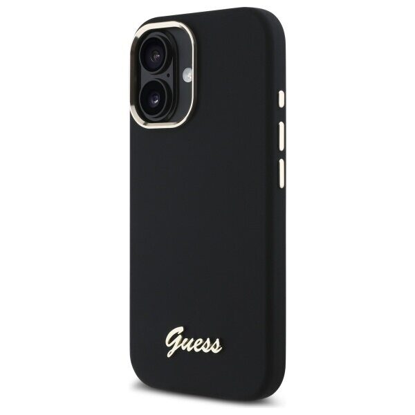 Guess Silicone Script Metal Logo & Frame Case for iPhone 16 - Black - imagine 2