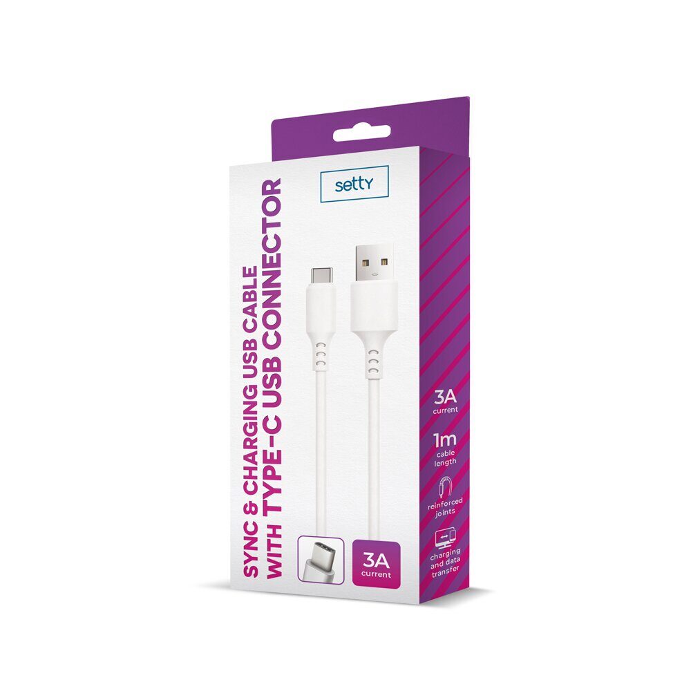 Setty cable USB - USB-C 1,0 m 3A white - imagine 2