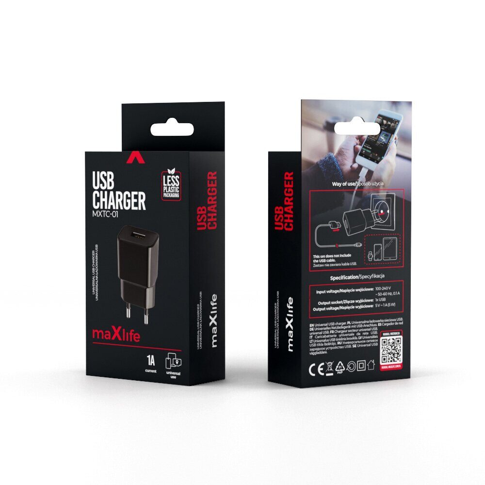 Maxlife MXTC-01 charger 1x USB 1A black - imagine 3
