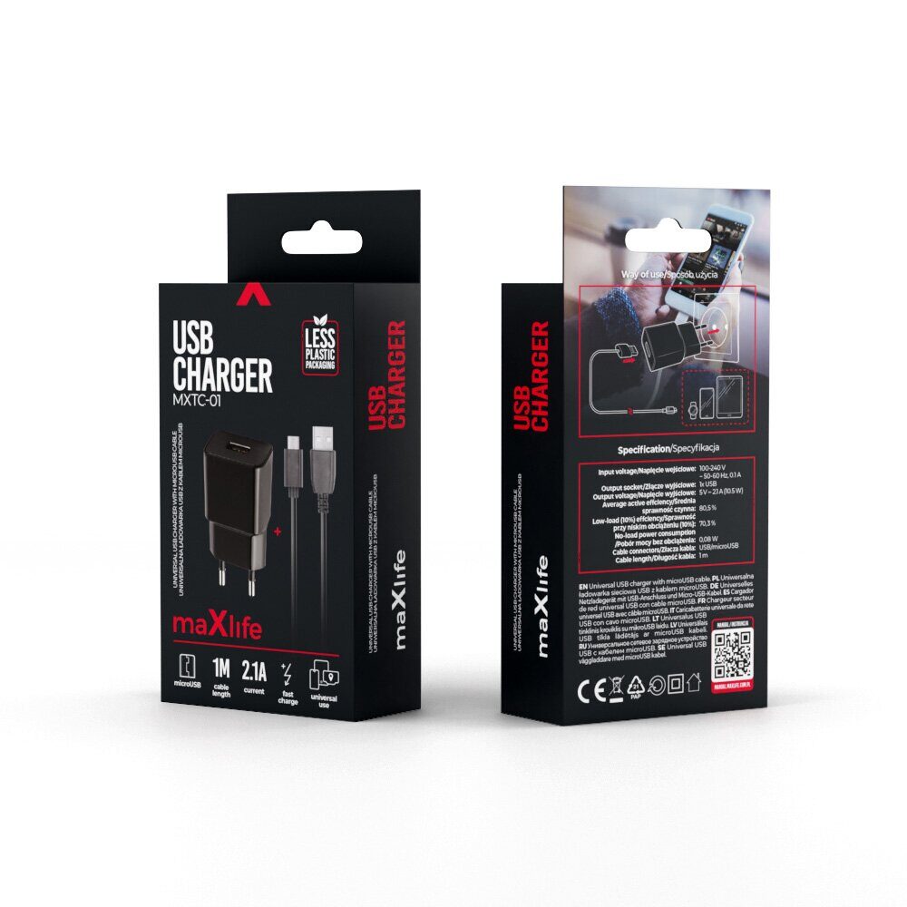 Maxlife MXTC-01 charger 1x USB 2.1A black + microUSB cable - imagine 5