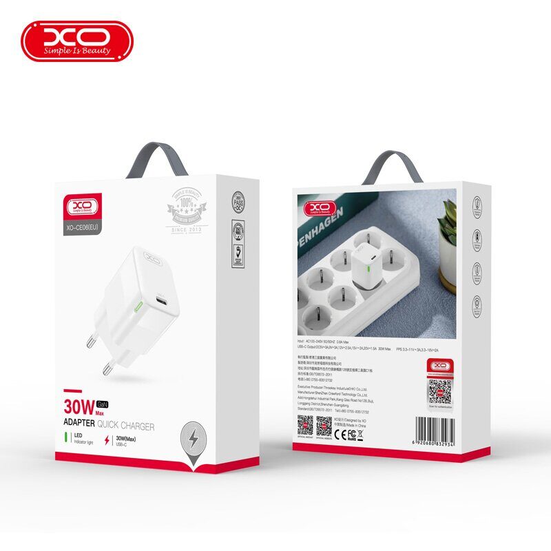 XO wall charger CE06 PD 30W 1x USB-C white - imagine 2