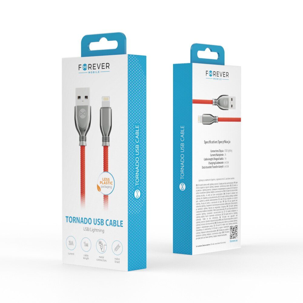 Forever Tornado cable USB - Lightning 1,0 m 3A red - imagine 5