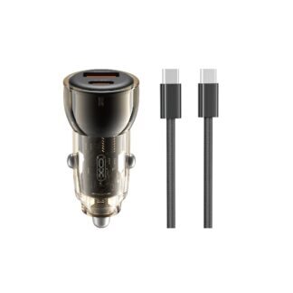 XO car charger CC60 60W 1x USB 1x USB-C black + USB-C - USB-C cable