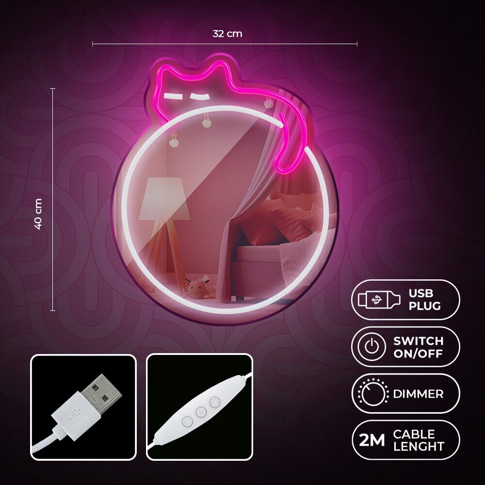 Neon MIRROR LED SLEEPING CAT white pink FMNE03 Forever Light - imagine 6