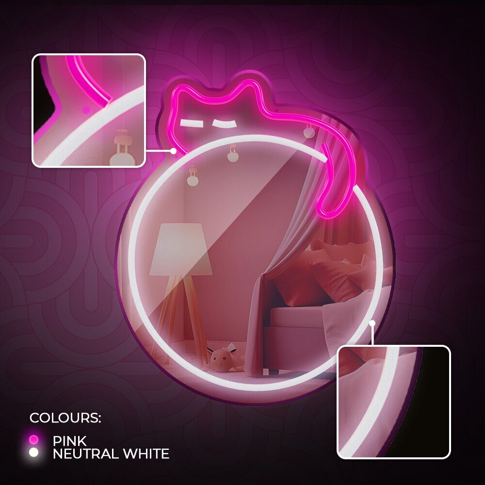 Neon MIRROR LED SLEEPING CAT white pink FMNE03 Forever Light - imagine 7