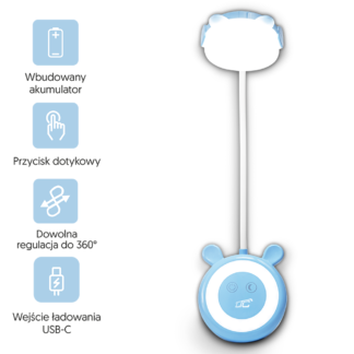 LED Teddy bear desk Lamp 3W, 3000/4500/6000K, adjustable, 1200mAh, blue, LTC