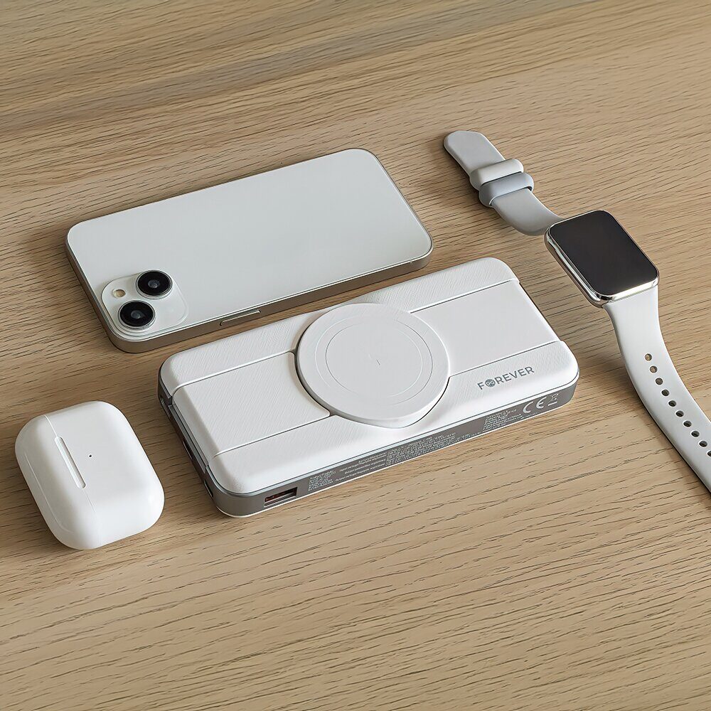 Forever wireless power bank MATB-300 10000 mAh magnetic 3in1 white - imagine 9